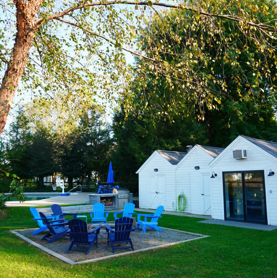 Enjoy evening hangs by the fire after a day in the pool.