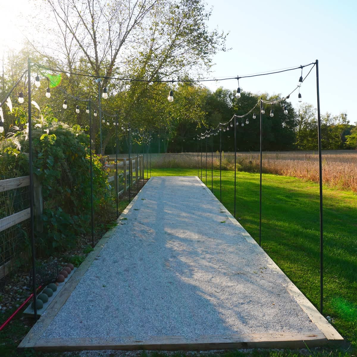 Bocce fun framed by the fields of Berrywood Farm.
