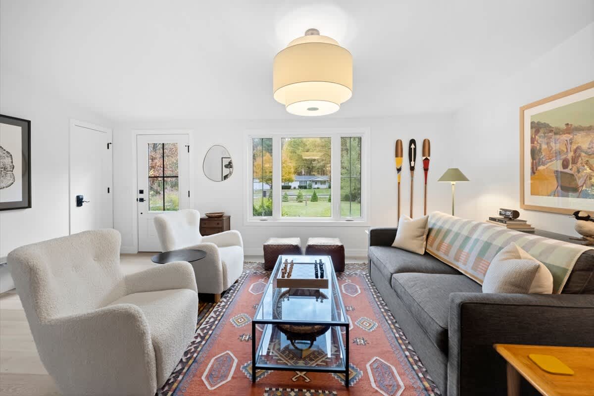 A bright lounge at The Woodsmen, perfect for slow mornings together.