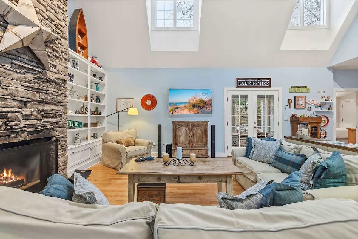 A cozy setup for fires on, feet up, and time spent together.