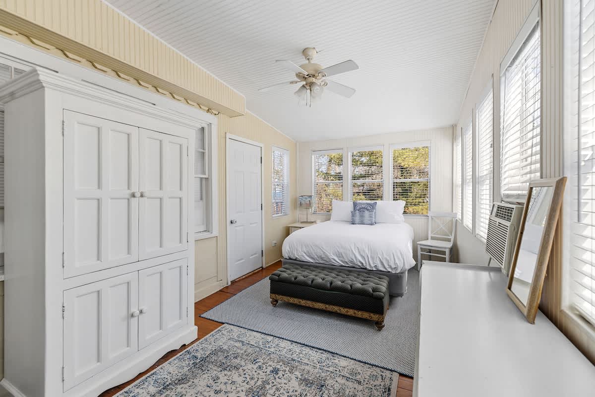 Bedroom 1 is on the upper level and has a queen-sized bed.