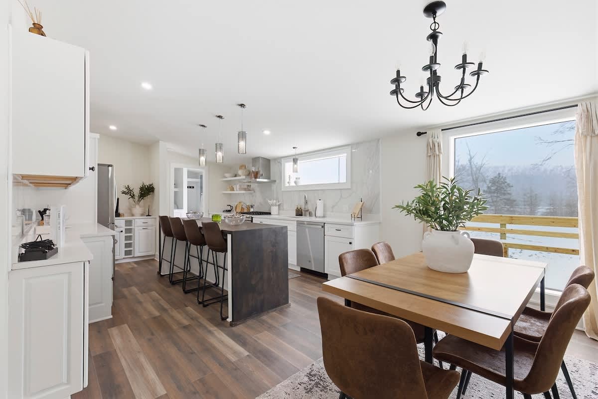 Island seating and dining space make this an easy place to come together