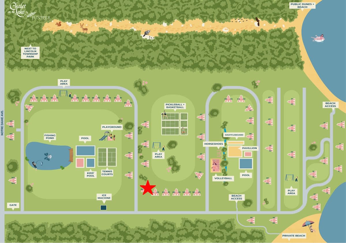 Chalet #65's location is indicated by the red star on the map.