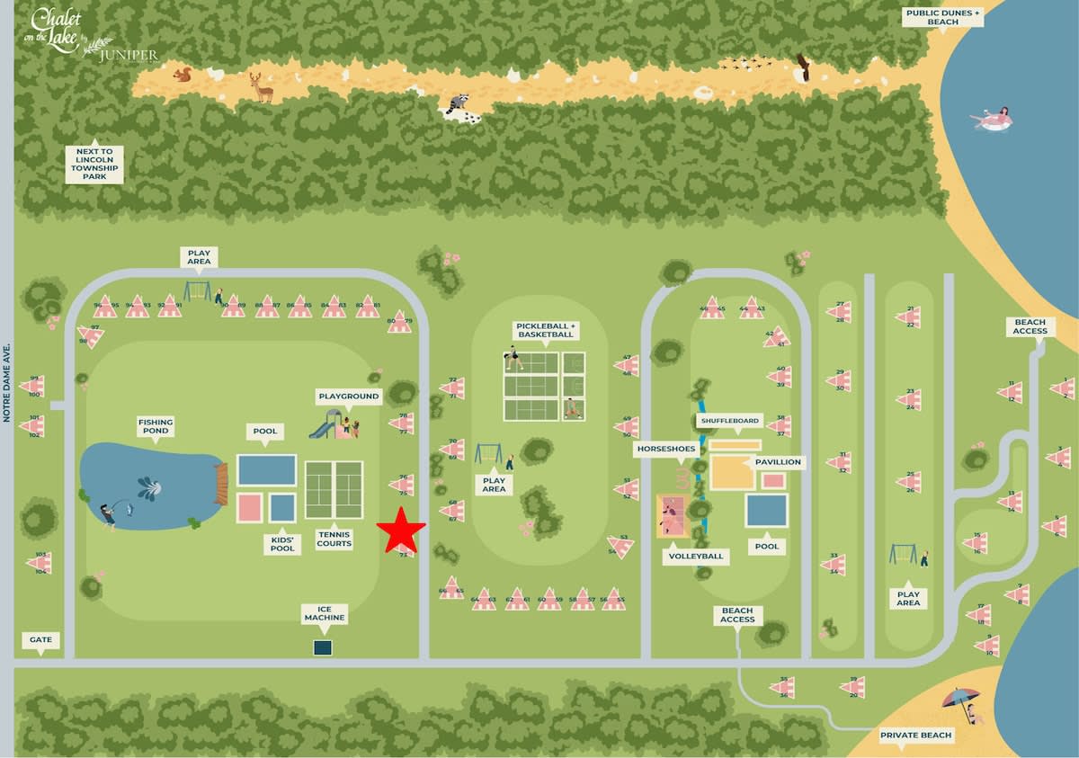 Chalet #74's location is indicated by the red star on the map.