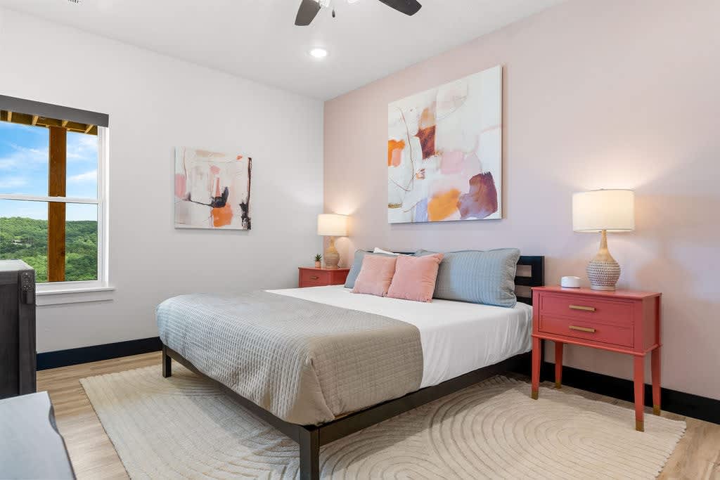 The pink room! Look at this gorgeous piece of work.  Earl knows how to design a place to stay!  King bed, white noise machine, and attached bathroom.