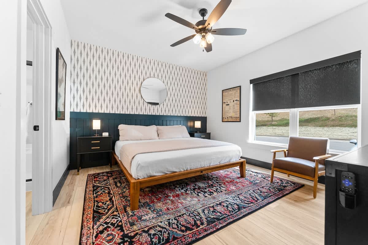 Jr. Primary and attached bathroom.  Please note that this room can be accessed without stairs.  Note the WHITE NOISE MACHINE (in every bedroom) for your sleeping enjoyment!