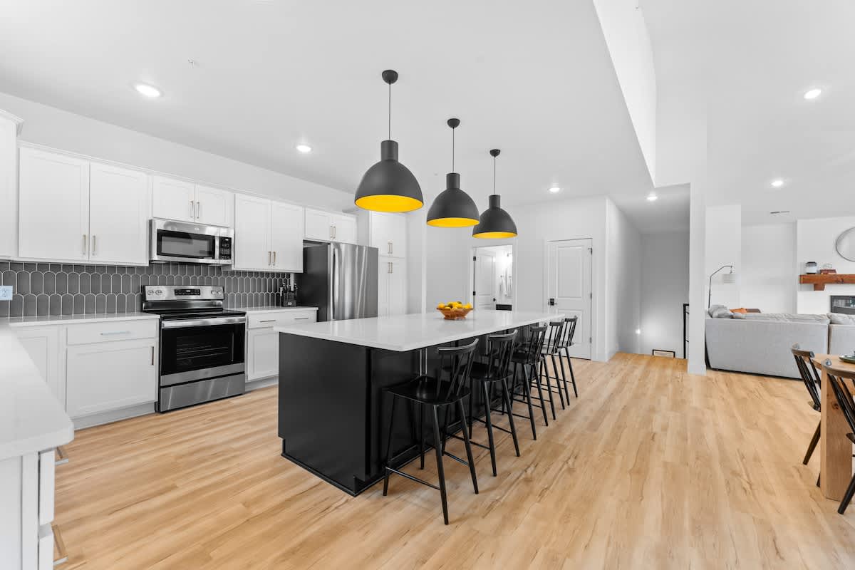 Kitchen, looking towards the Game & Theater Room down the stairs