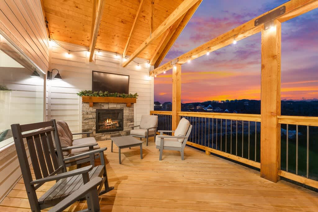 Outdoor TV & Fireplace with a view