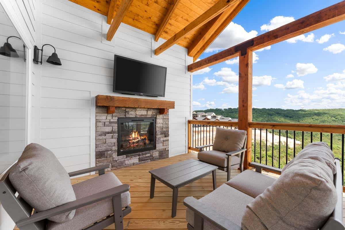 Upper Deck with an outdoor fireplace