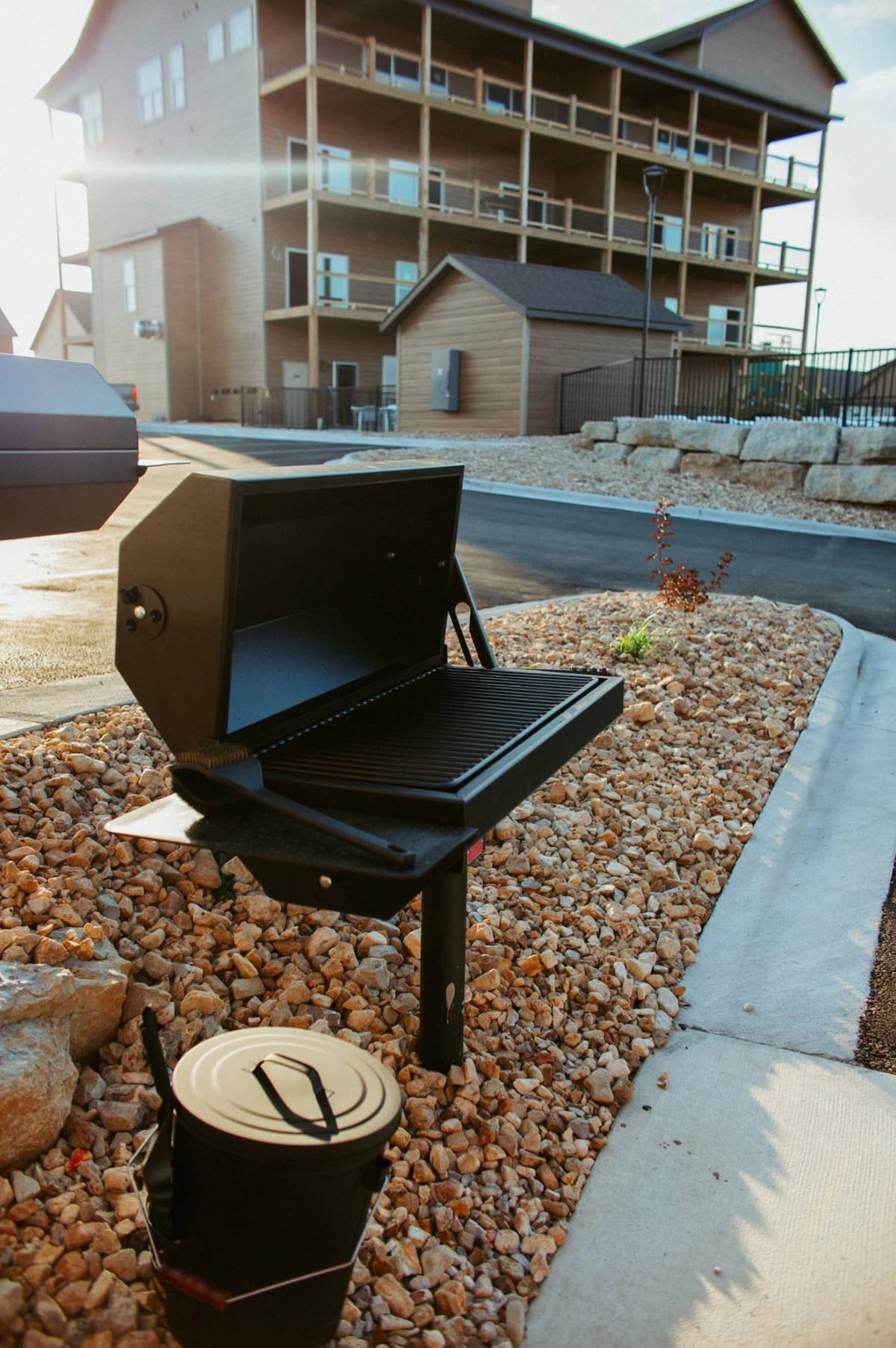 Outdoor Charcoal BBQ at the front of the lodge. It has a large 500 sq inch surface for your large group! 