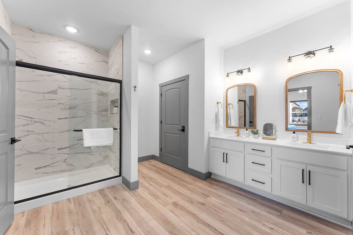 Primary Bathroom with a stone shower 