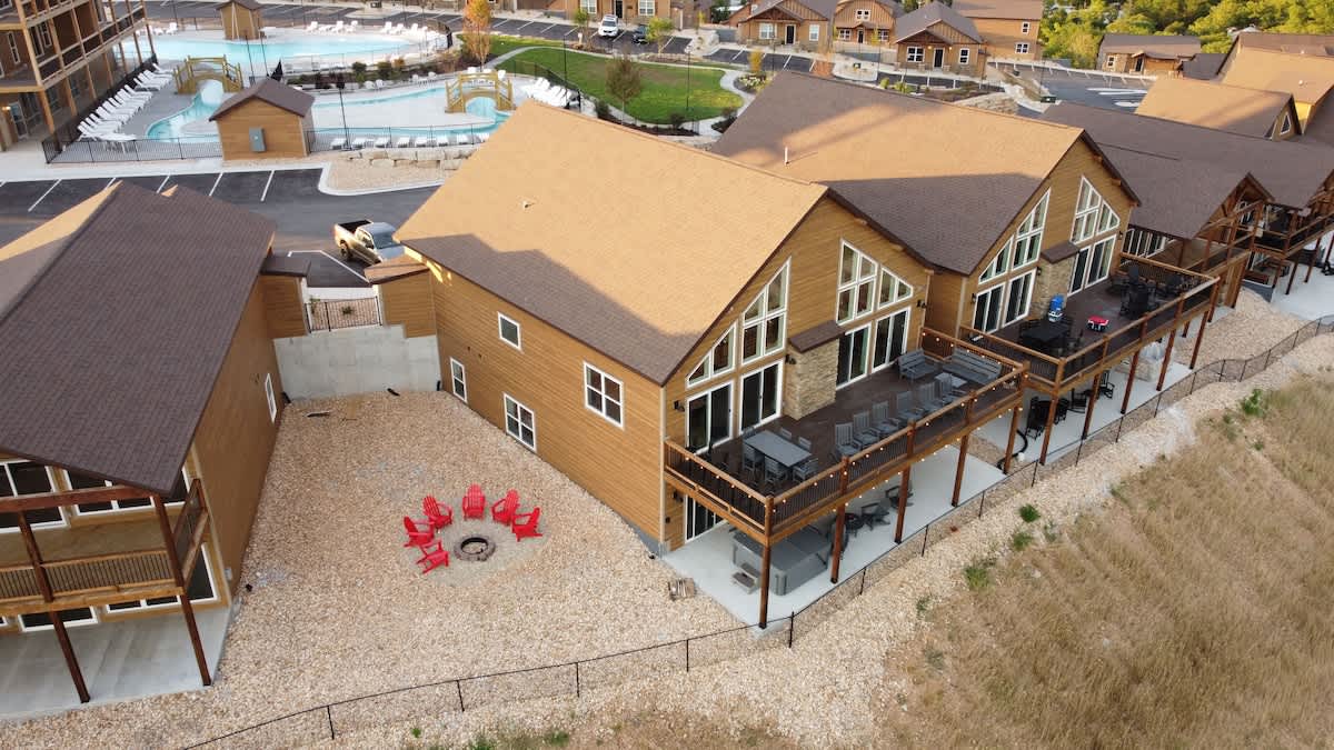 Outlaw Cove! You can see our private Firepit next to the lodge