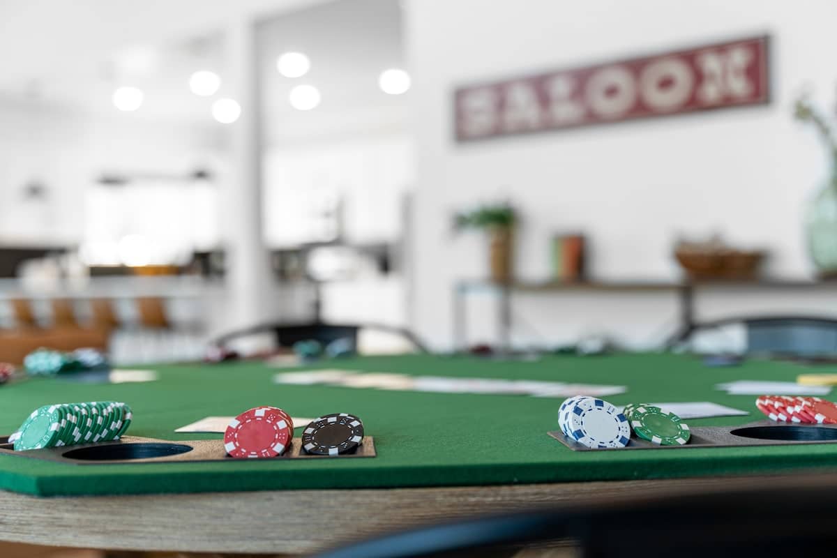 Want to play cards?! No problem, we have a poker table topper with a chipset for you to use