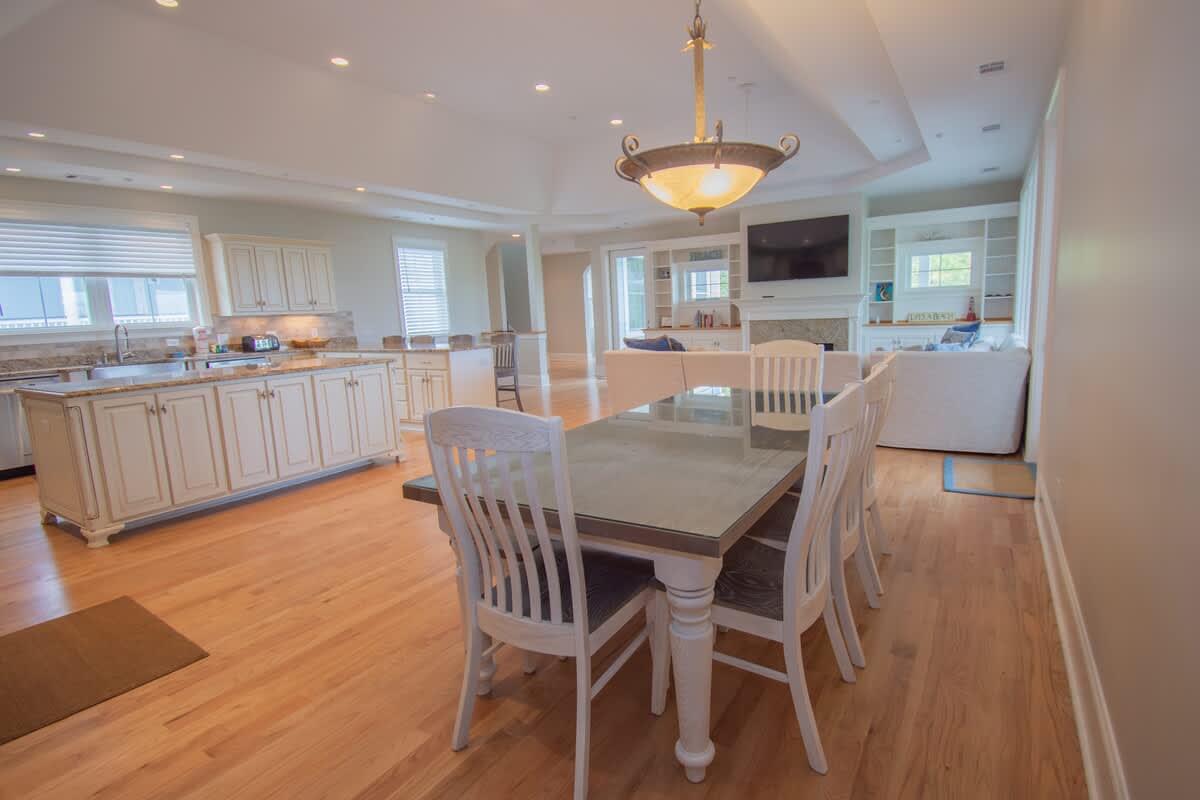 Massive open concept kitchen, dining and living room area