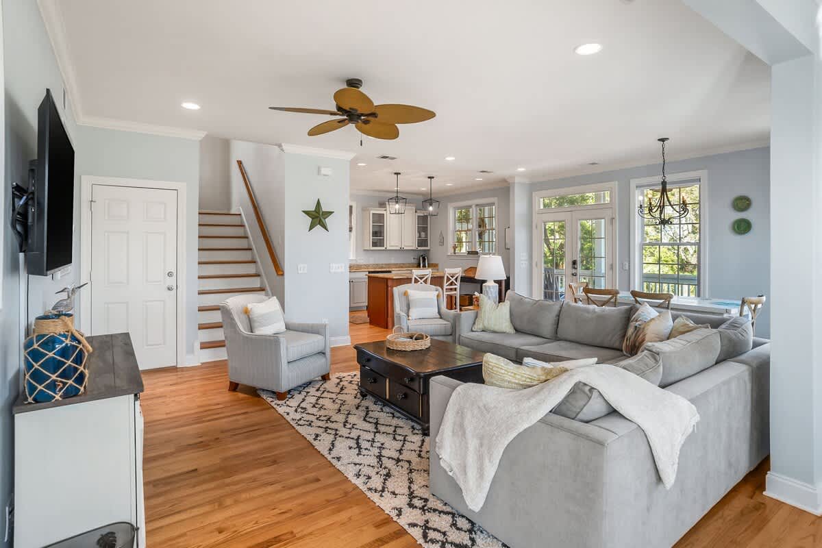 Living Room Includes a TV with Cable and Streaming Services.