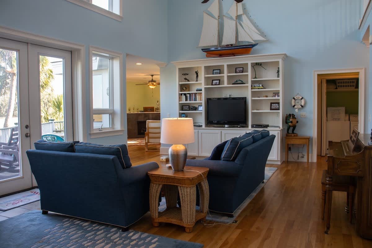 Open Concept Living Room, Back Deck Access and Basement Access