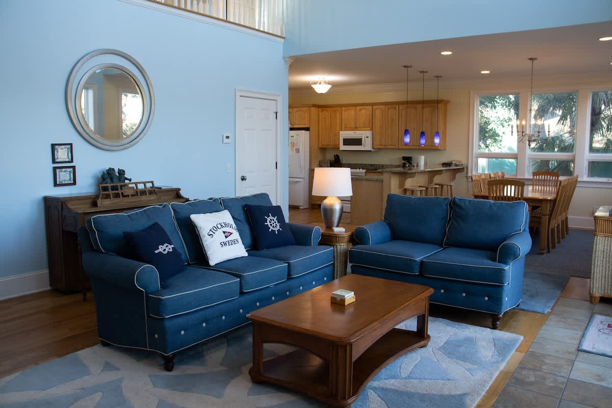 Open Concept Living Room, Back Deck Access and Basement Access