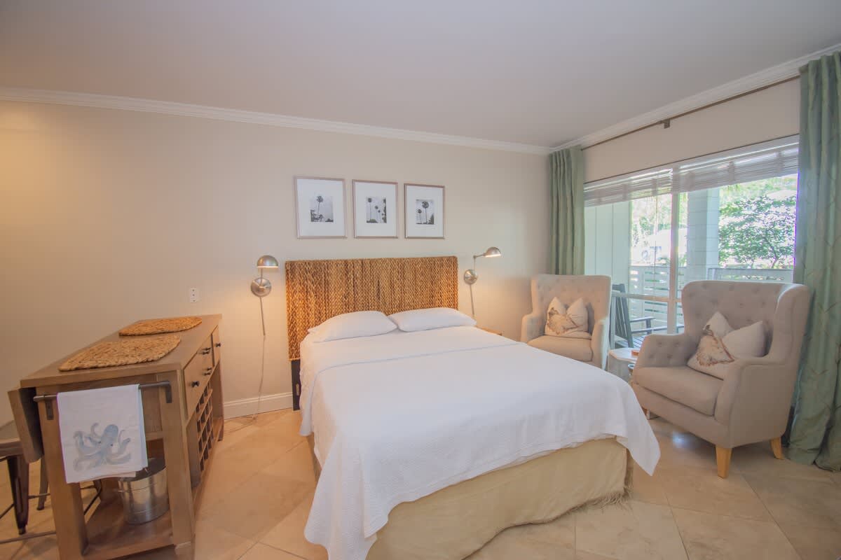 Queen Bed and Living Area