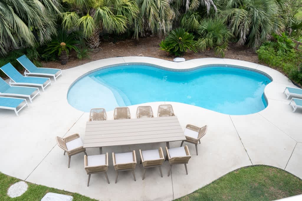 Beautiful Pool and Backyard with Dining/Lounging and Grill Areas on Golf Course