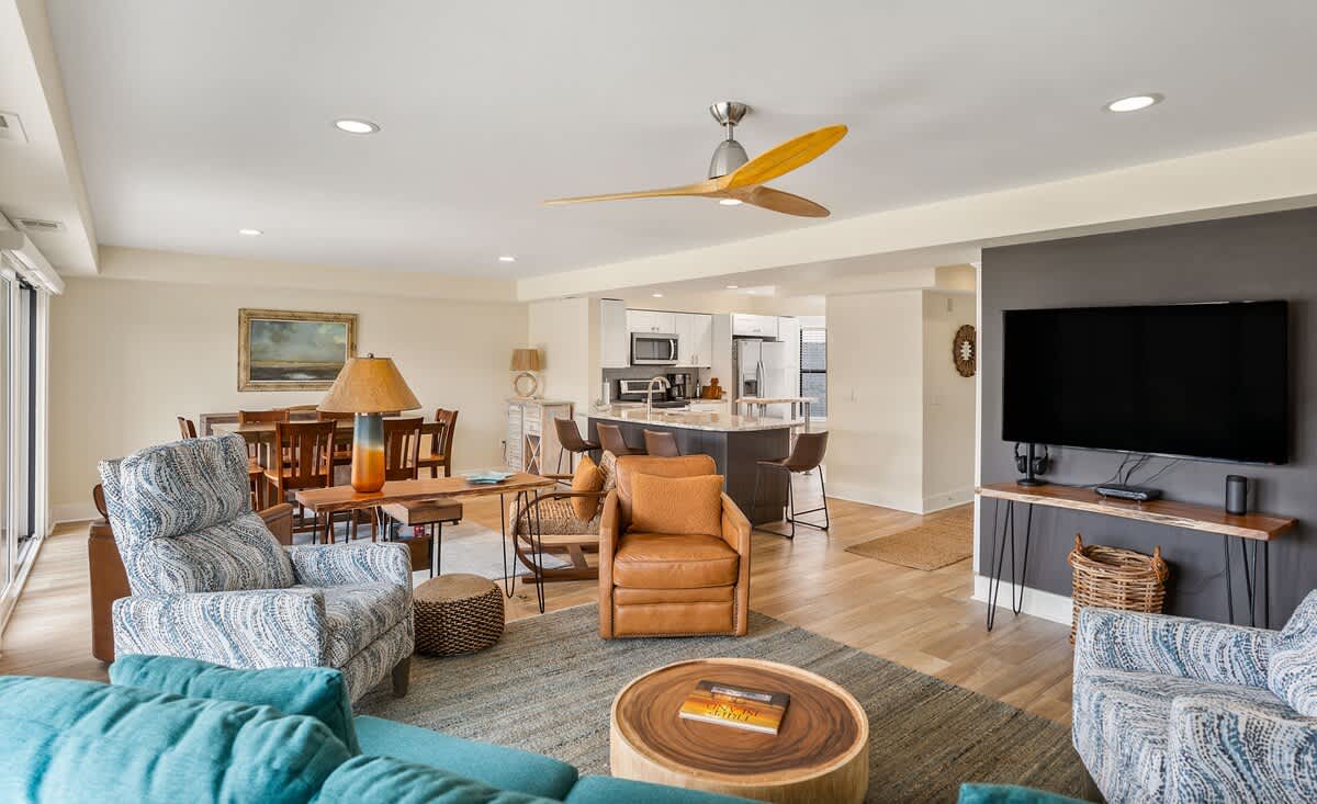 Open concept living and dining area