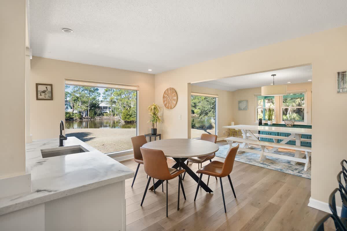 Open concept kitchen area with seating
