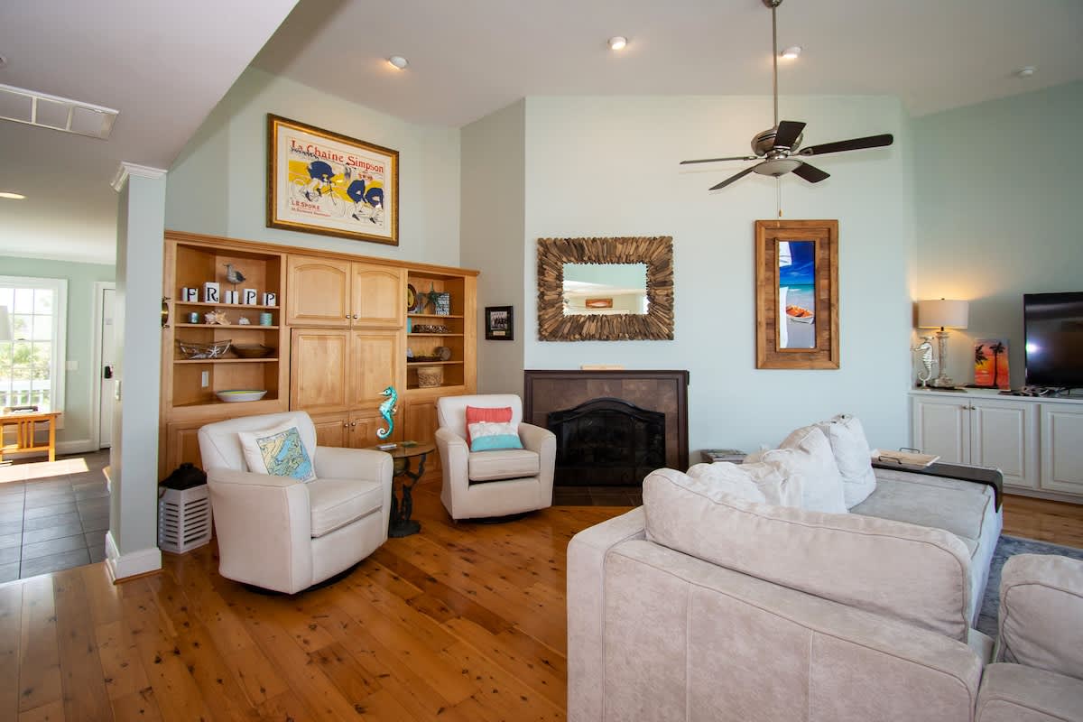 Open concept living room with ocean views