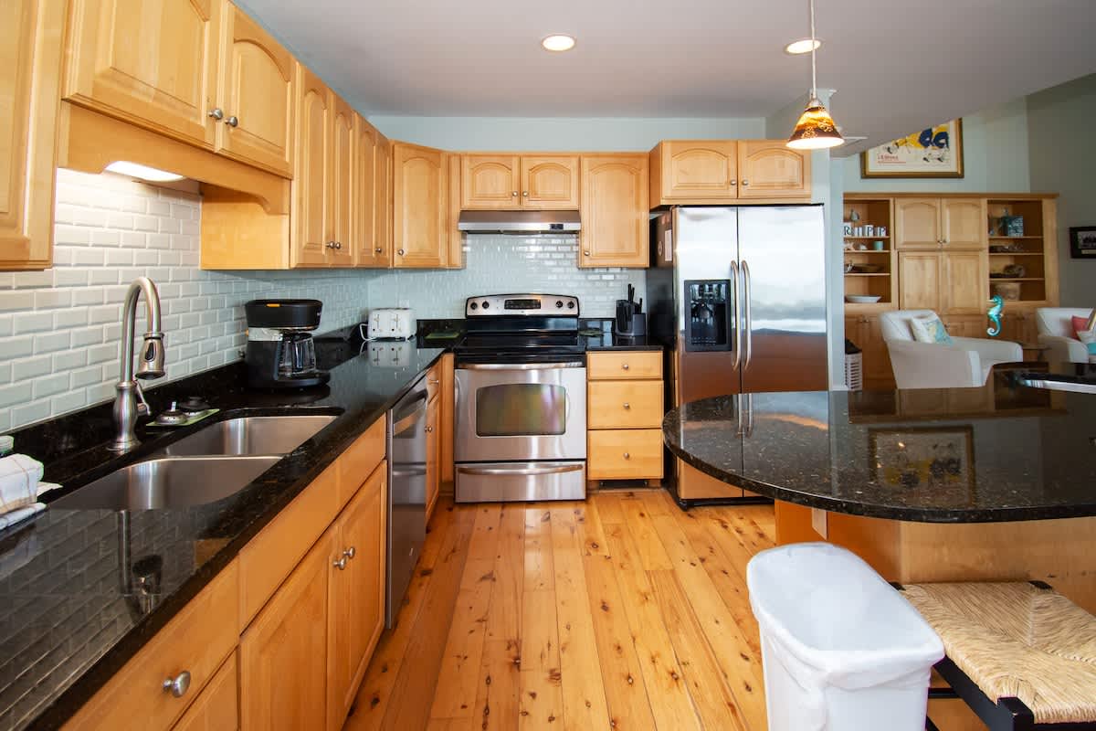 Open concept kitchen, living room and dining room