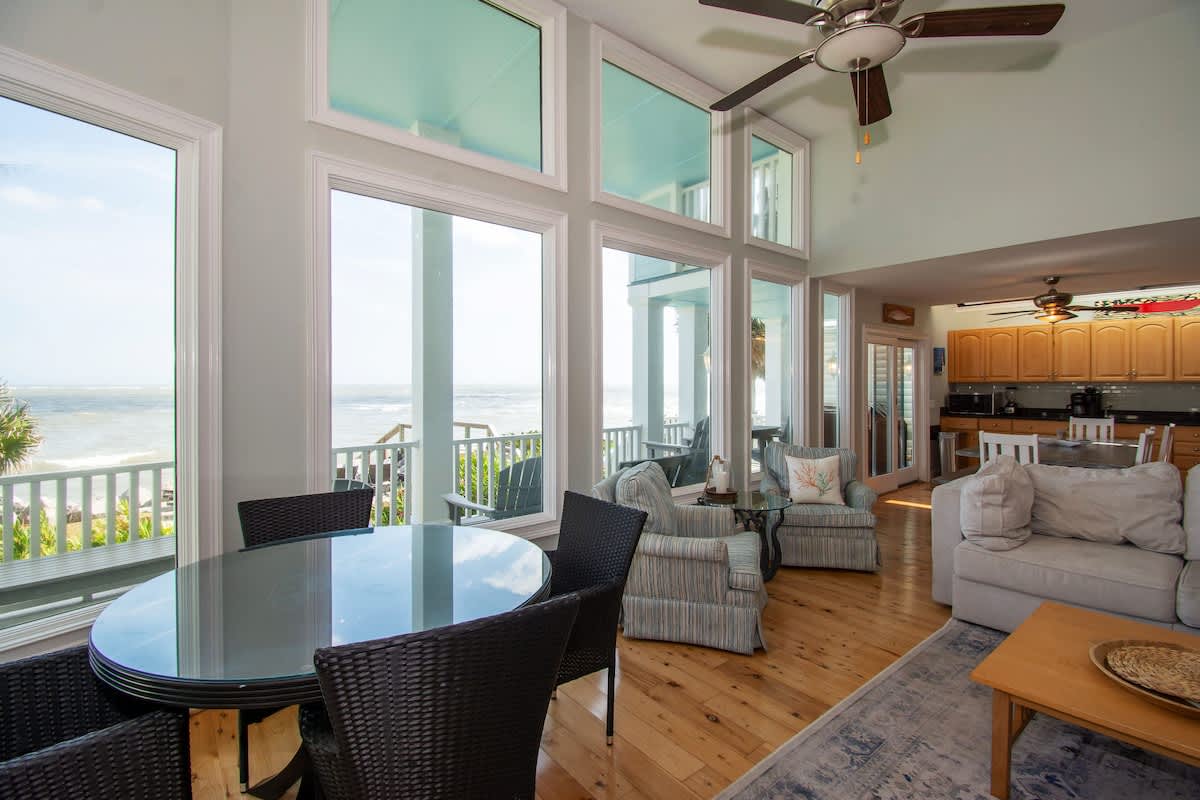 Open concept living room with ocean views