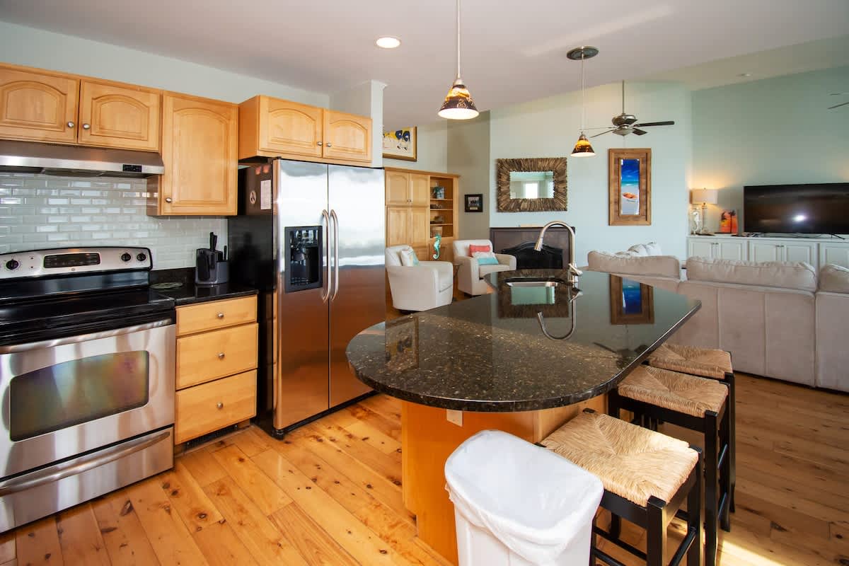 Open concept kitchen, living room and dining room