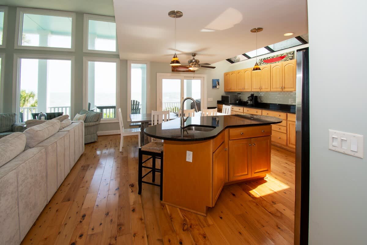 Open concept kitchen, living room and dining room