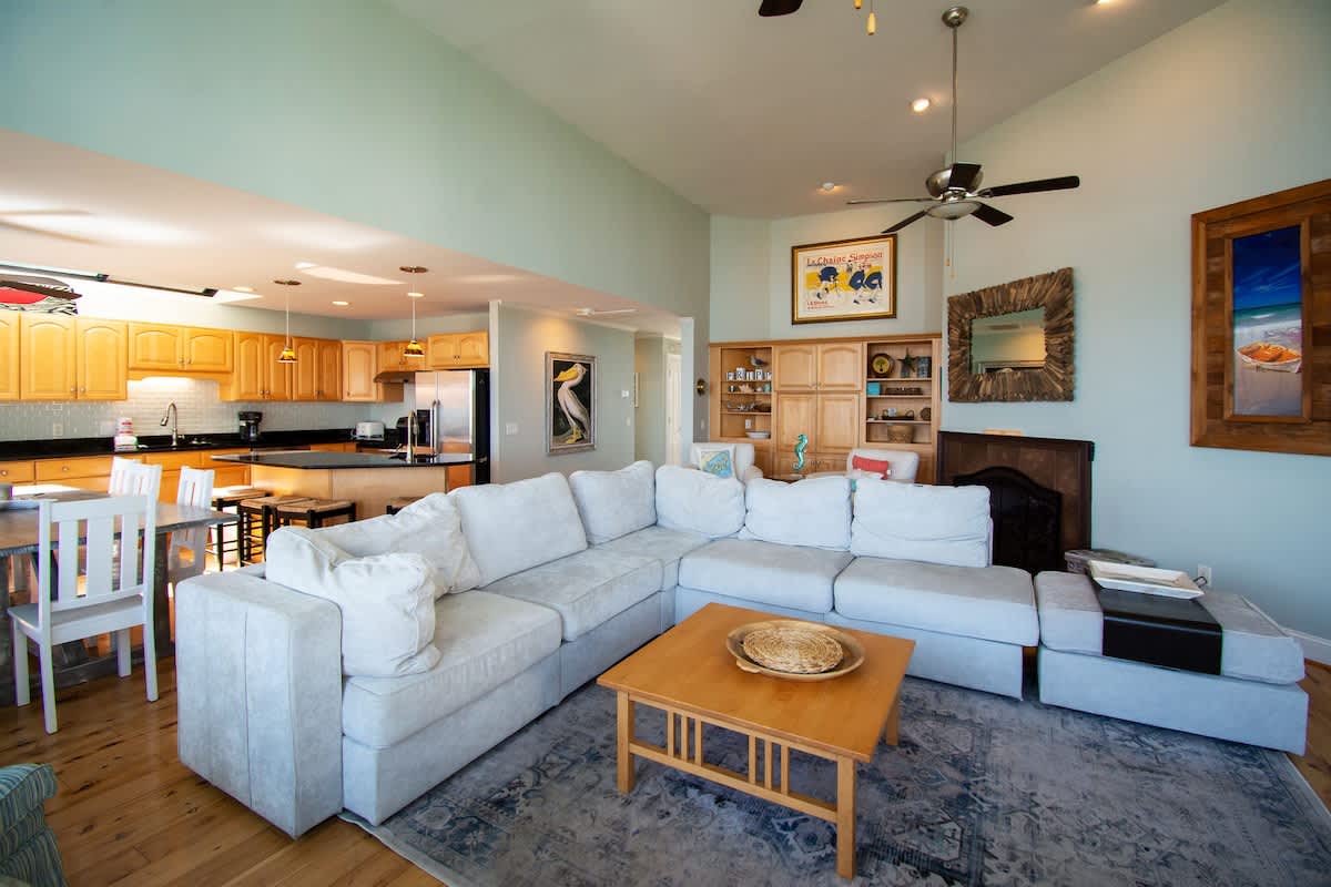 Open concept living room with ocean views