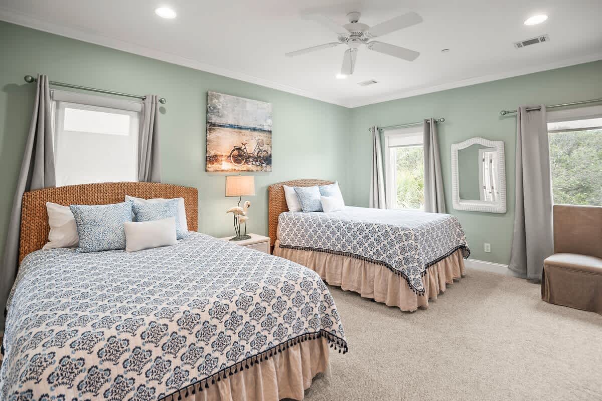 2nd Level Guest Bedroom with Two Queen Beds, Full Jack and Jill En Suite Bathroom on the Street Side