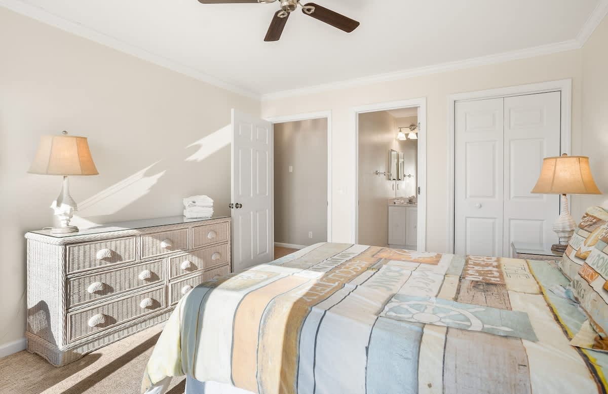 2nd Level Guest Bedroom with Queen Bed, Full En Suite Bathroom and Ocean View Balcony