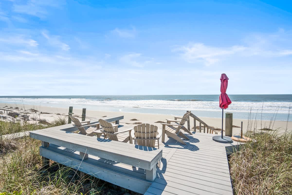 Private Beach Access with Private Beach Side Deck and Chairs and Umbrella