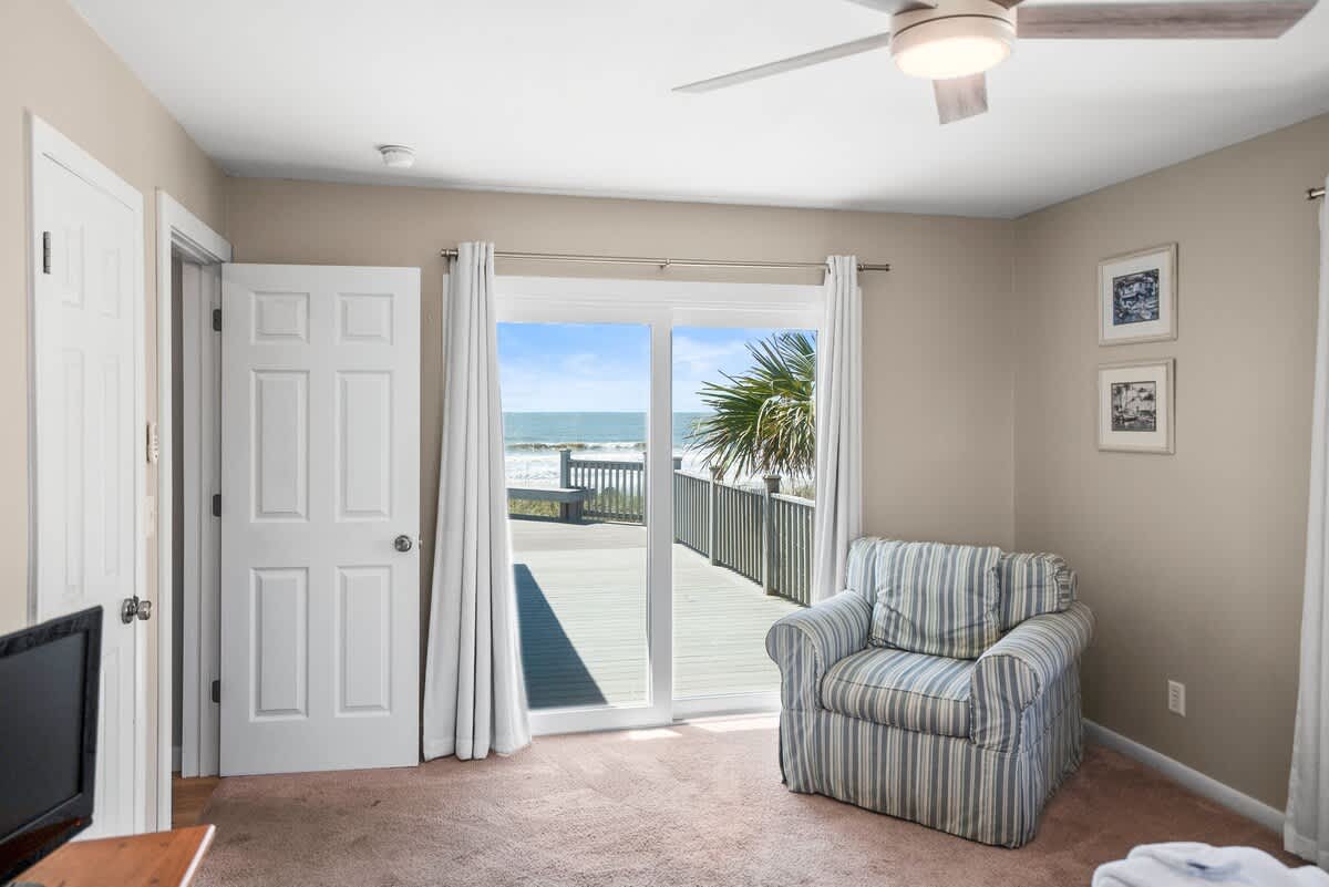 Primary Bedroom 1 with King Bed and Ocean View with Access to Deck