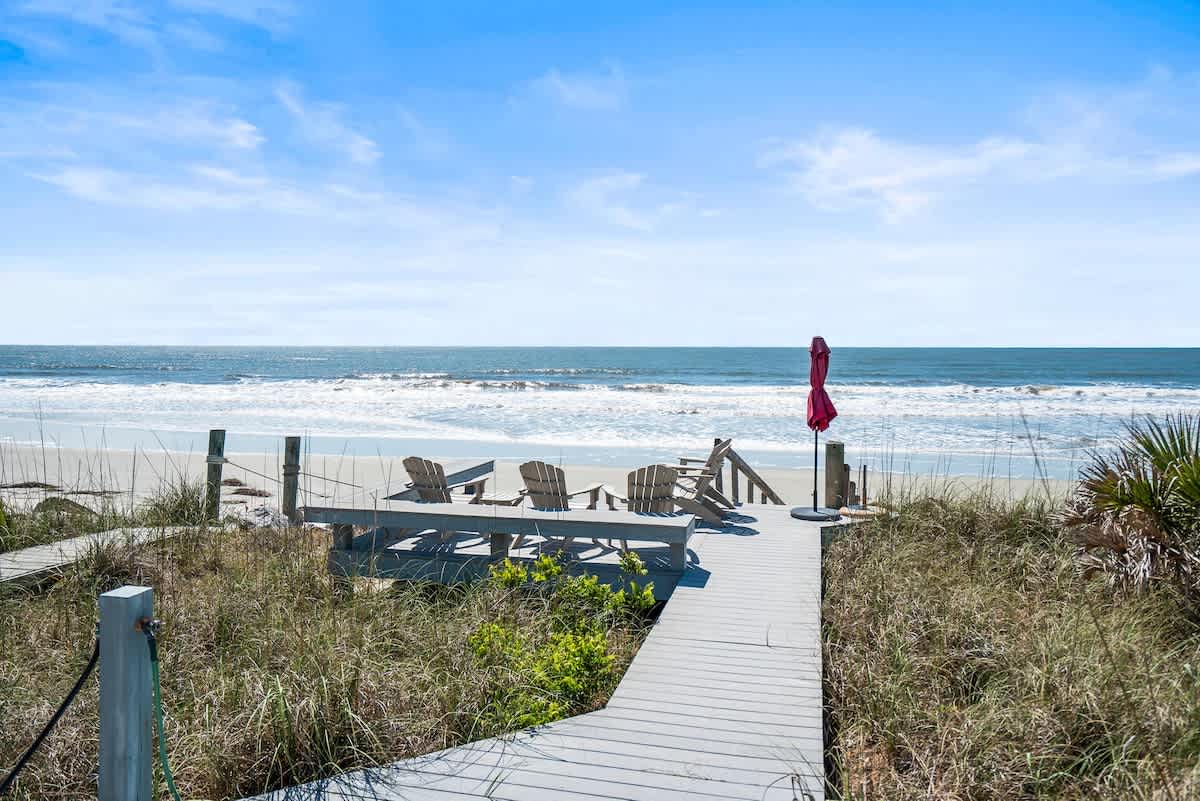 Private Beach Access with Private Beach Side Deck and Chairs and Umbrella