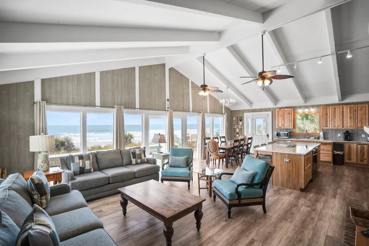 Living Room, Dining Area, Kitchen with View of the Ocean