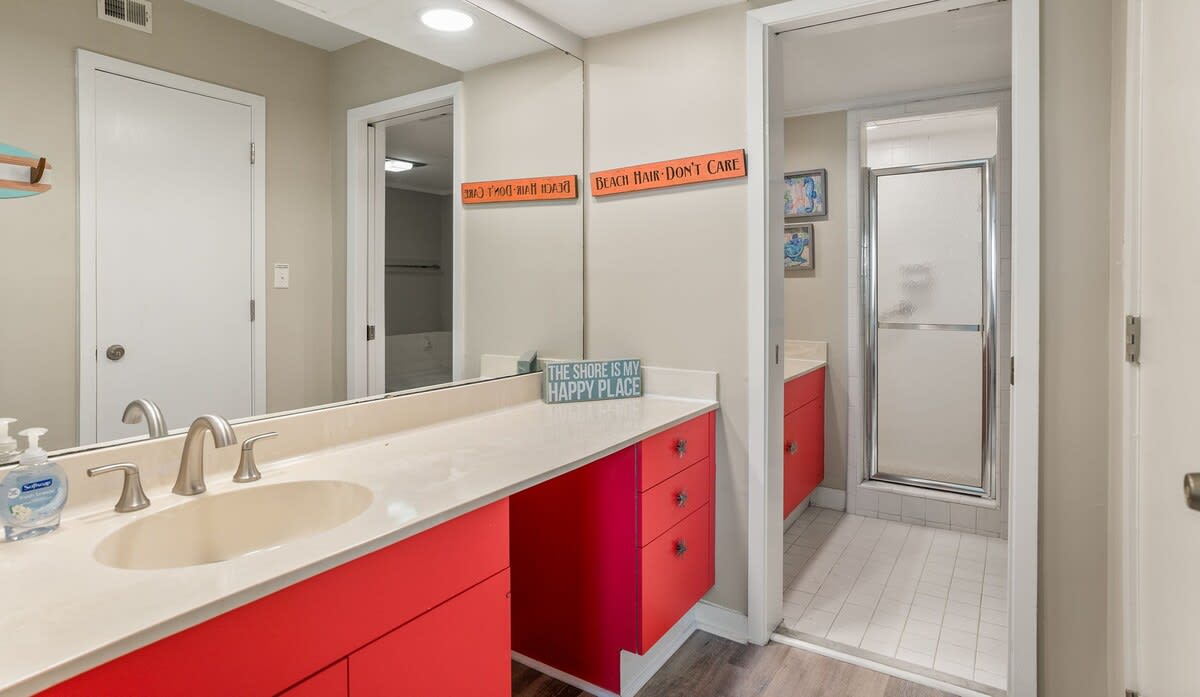 Guest bedroom with King bed and bunk beds and en suite bathroom