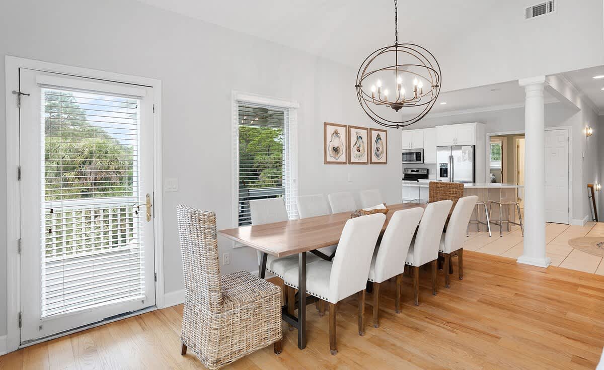 Open concept second floor living room, dining room and kitchen