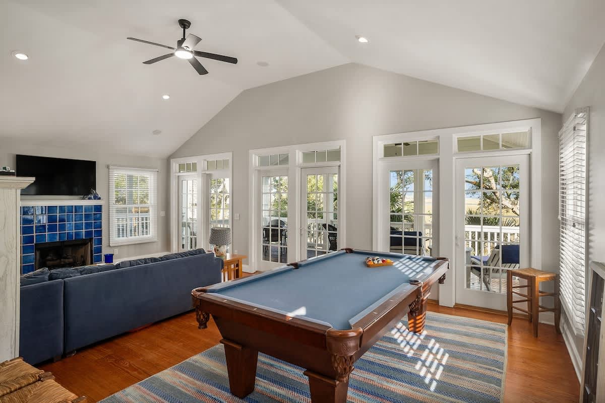 Upstairs Living Room and Full-Size Pool Table