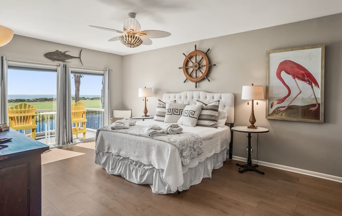 First floor primary bedroom and en suite full bathroom