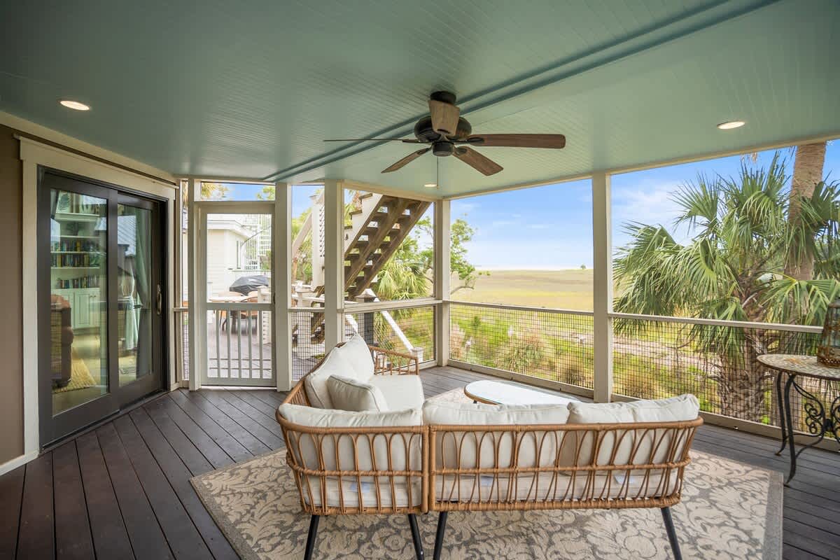 Screened Porch off of Living Room/Kid's Bedroom with Marsh and Ocean Views
