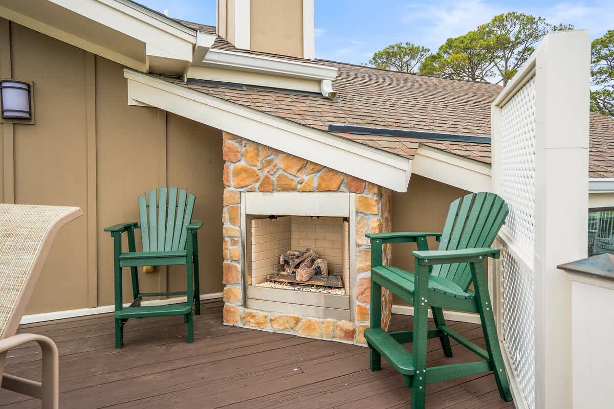 Fireplace on Deck off of 2nd Level Primary Bedroom 