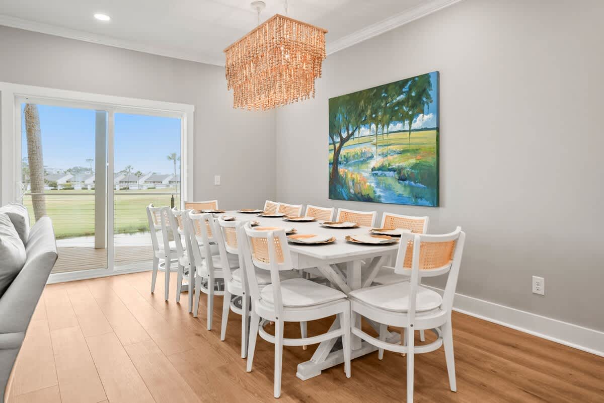 Modern kitchen with open concept dining and living room