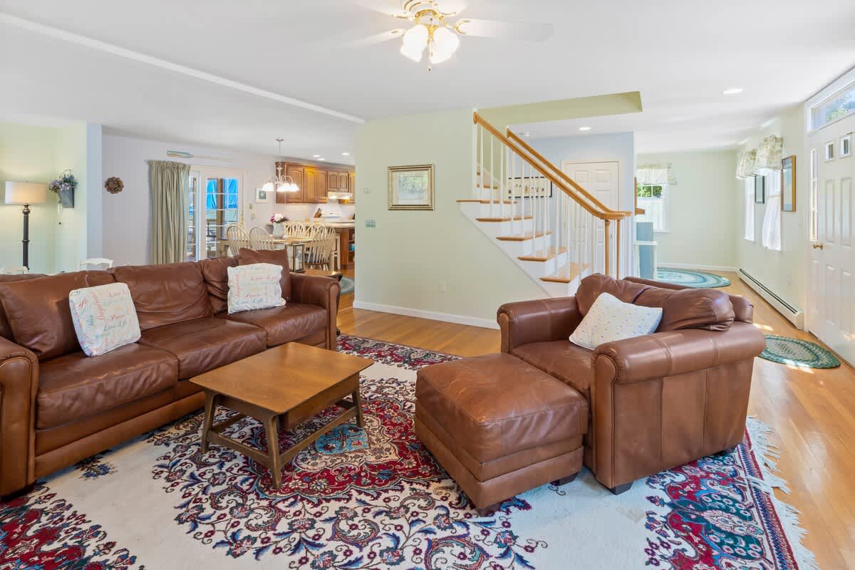 Charming living space with leather seating