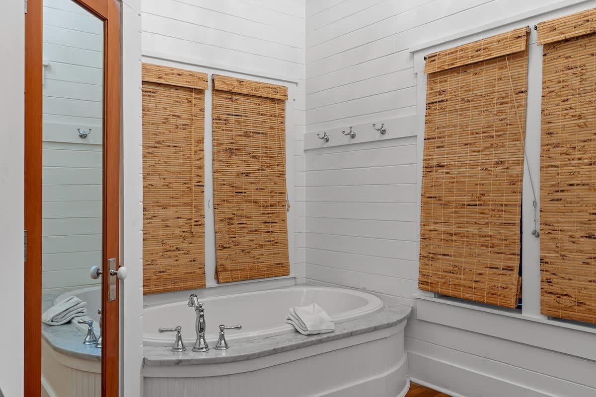 Soaking tub in the master bathroom.