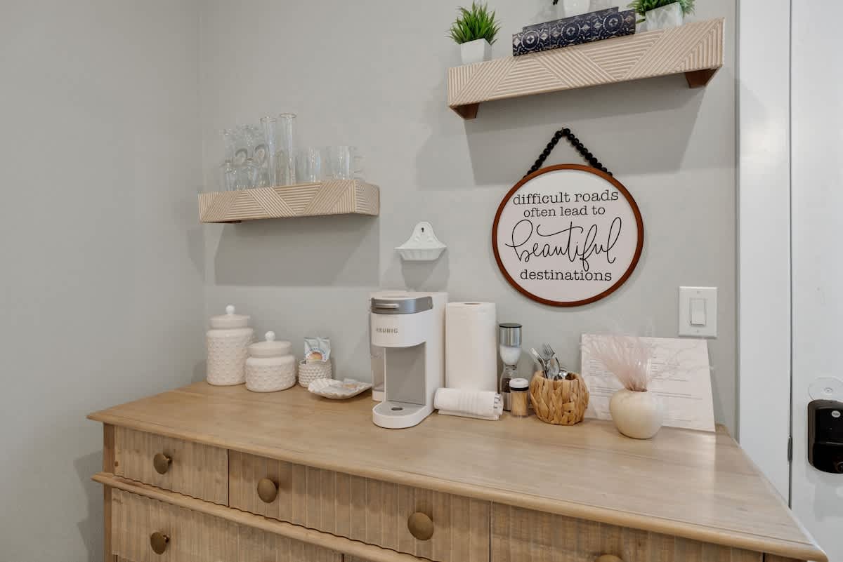 Kitchenette with Keurig coffee maker to start your morning.