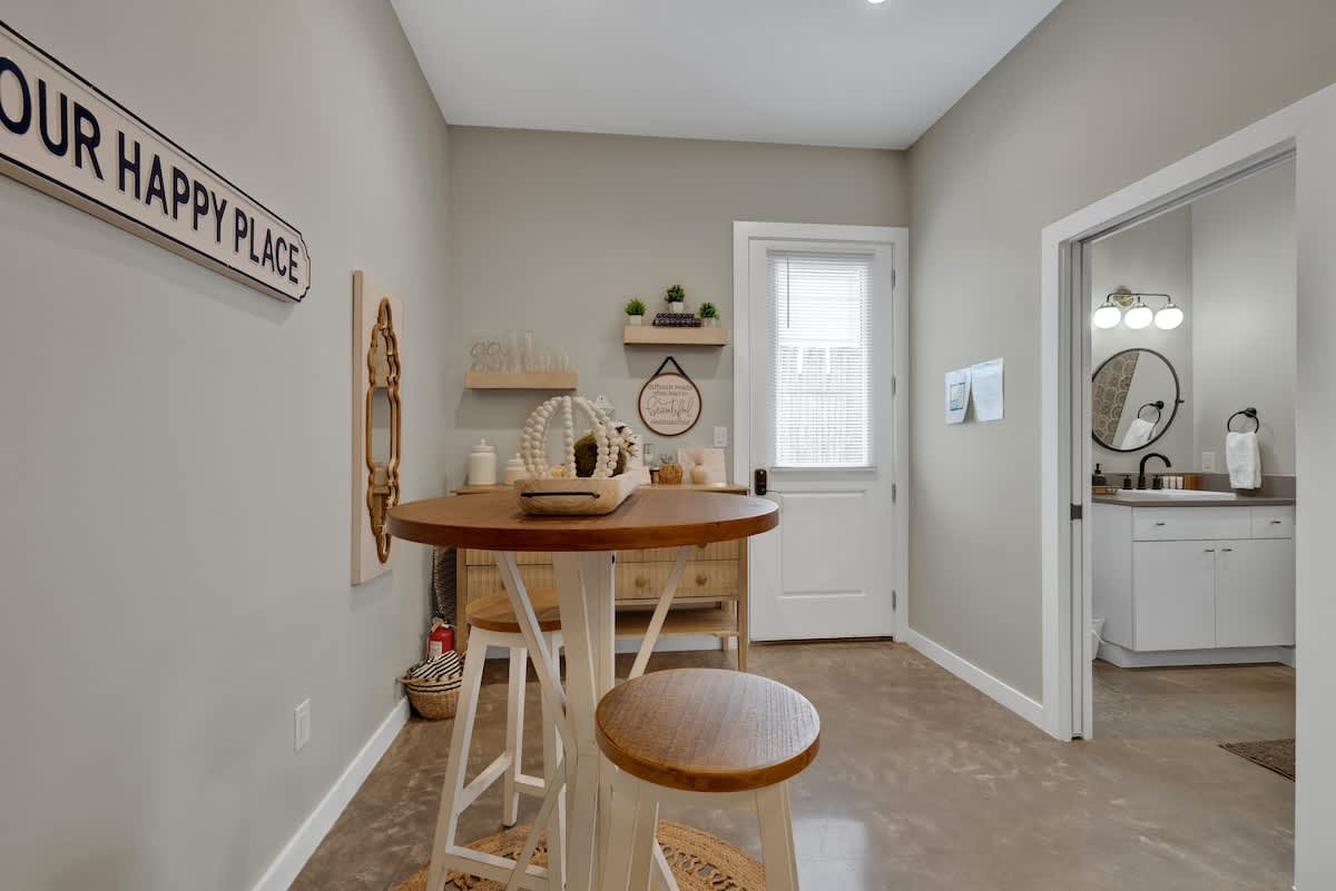 Enjoy a quick meal at the table for two.