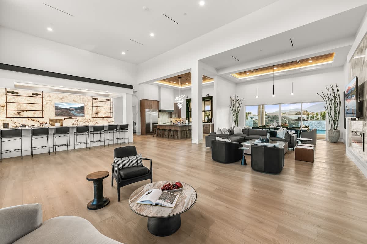 Open concept living room, dining room with Bar