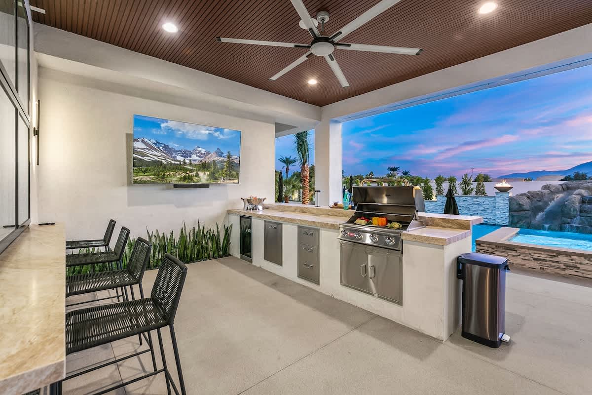 BBQ Area with Bull BBQ and TV to watch sports games